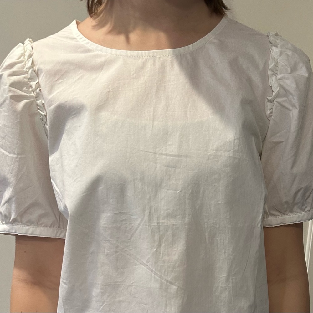 White J. Crew Cotton Blouse with small ruffle